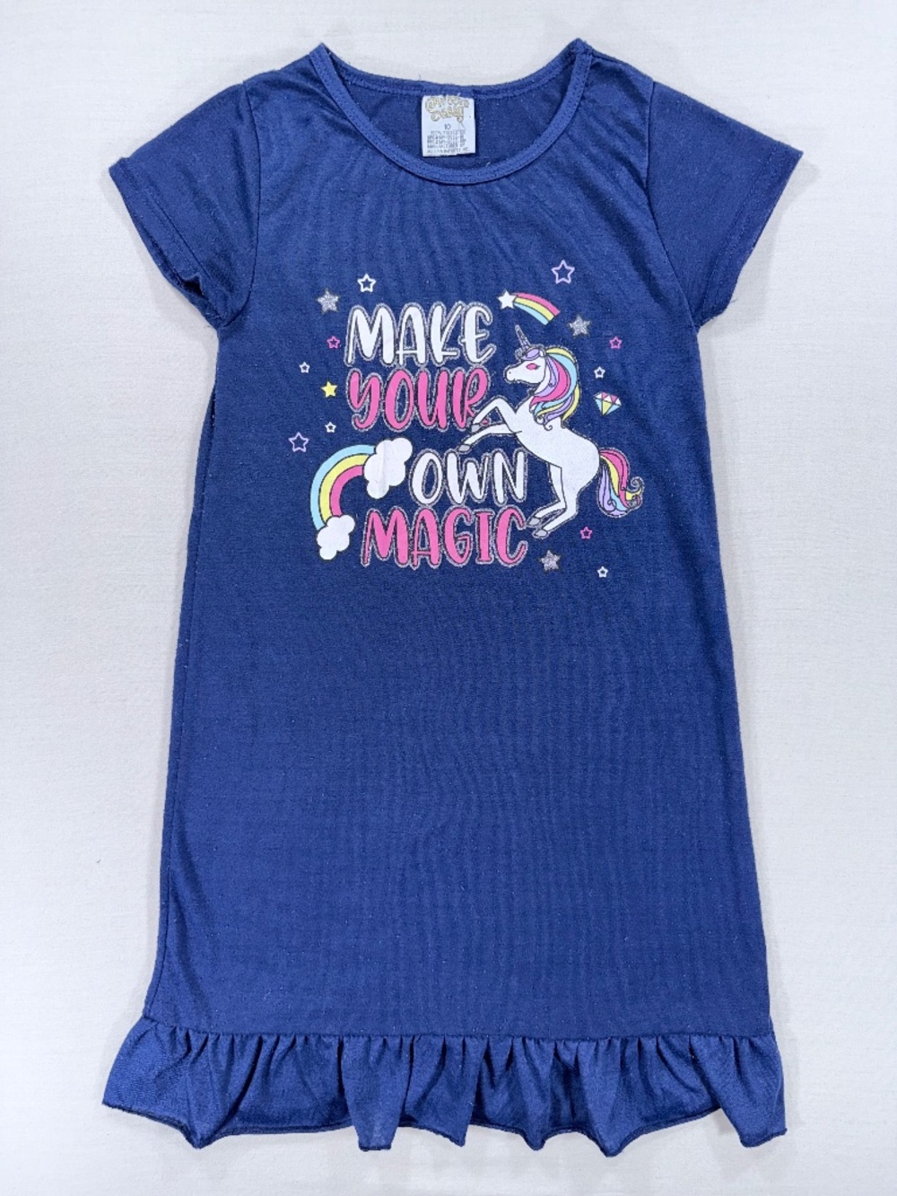 Sweet N Sassy Girls Nightgown Dress Blue Unicorn “Make Your Own Magic” Size 10